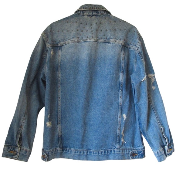 Free People Jean Jacket Distressed Studded Trucker Jacket - Picture 8 of 10